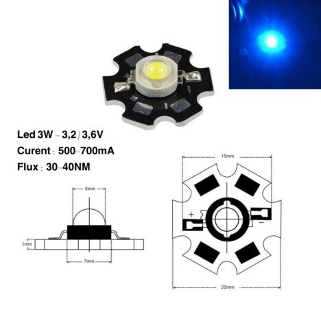 LED SMD 3W CU RADIATOR ,LUMINA ALBASTRA